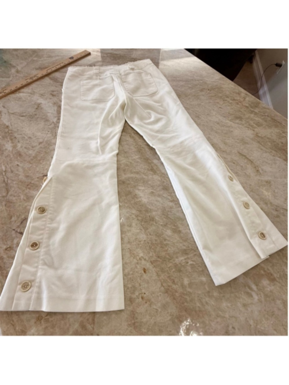Proenza Schouler cream White Wide Leg Pants Size 6, button details fray waist